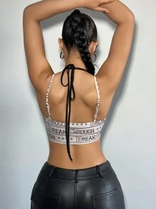 SHEIN ICON 女款y2k字母印花彩色拼接露背背心,適合夏季夜晚外出穿著 - 彩色 - 查看 2