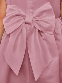 SHEIN 十幾歲女孩的織物純色泡泡袖正式裙 - 藕粉色 - 查看 3