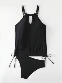 SHEIN Swim 女士纯色泳衣套装 夏季 - 黑色 - 查看 8