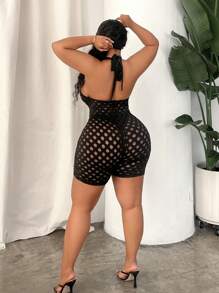 Maweii Solid Color Stand Collar Sleeveless Backless Jumpsuit With Hollow Out Design - Black - View 2