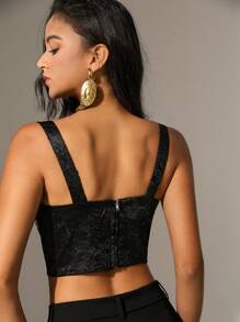 Zolique Top court sans manches de couleur unie avec rivets et strass - Noir - Voir 2