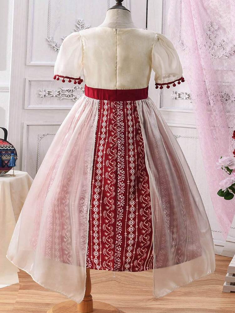 Tween Girls' Geometric & Botanical Printed Mesh Stitching Dress