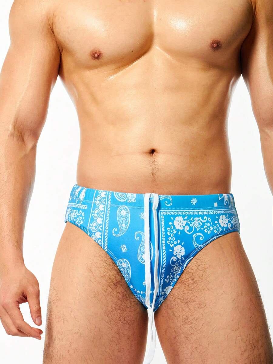 Manfinity Nam In hoa Paisley Dây rút Quần bơi Trunk - Màu xanh lam - Xem 1