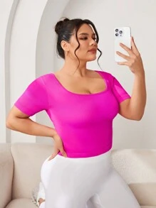 Gameset SHEIN Sport Plus Size Solid Color Ribbed Knitted Sports T-Shirt