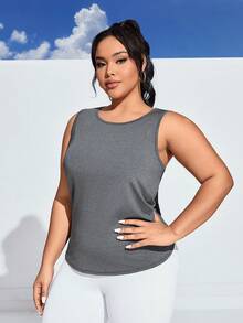 Easithlete 大尺寸網紋拼接綁結運動背心 - 深灰色 - 查看 2