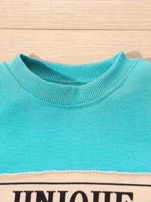 SHEIN Young Boy Letter Pattern Hoodie And Pants Two-Piece Set - Baby Blue - View 4