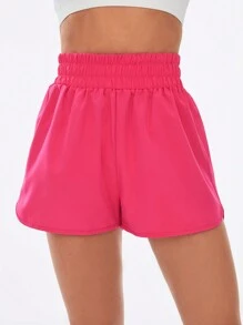 SHEIN Sport Studio Pantalón corto deportivo de cintura elástica de color liso, pantalón corto fluido, pantalón corto de mujer para gimnasio, pantalón corto de ciclista, pantalón corto cómodo