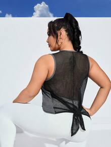 Easithlete 大尺寸網紋拼接綁結運動背心 - 深灰色 - 查看 3