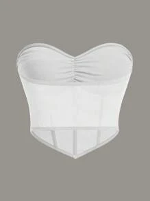 SHEIN ICON 2 Miếng Đen Và Trắng Thon gọn Áo nịt ngực Top Với Ruffle Và Đai nịt bụng Chi tiết Và Chèn lưới - Đen và trắng - Xem 7