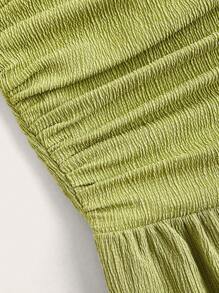 SHEIN EZwear 女士純色紋理布料無肩帶連身褲 - 綠色 - 查看 4