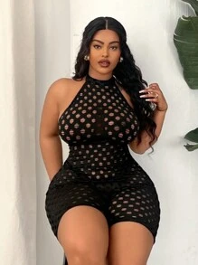 Maweii Solid Color Stand Collar Sleeveless Backless Jumpsuit With Hollow Out Design - Black - View 3