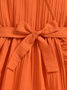 SHEIN Vestido De Tirantes De Espaguetis De Tela Naranja Con Textura Para Chicas Preadolescentes - Naranja Quemada - Ver 4