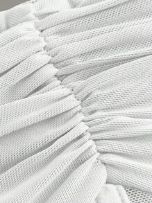 SHEIN ICON 2 Miếng Đen Và Trắng Thon gọn Áo nịt ngực Top Với Ruffle Và Đai nịt bụng Chi tiết Và Chèn lưới - Đen và trắng - Xem 6