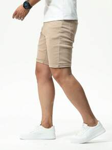 Chillumni Men's Solid Color Casual Denim Shorts Jorts Plain Khaki Vacation Vintage Going Out Urban Hang Out Street Workout