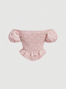 SHEIN MOD 女式露肩上衣,3d花卉裝飾 - 粉色 - 查看 2