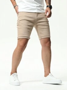 Chillumni Men's Solid Color Casual Denim Shorts Jorts Plain Khaki Vacation Vintage Going Out Urban Hang Out Street Workout