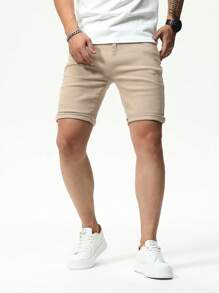 Chillumni Men's Solid Color Casual Denim Shorts Jorts Plain Khaki Vacation Vintage Going Out Urban Hang Out Street Workout