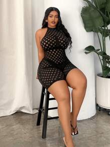 Maweii Solid Color Stand Collar Sleeveless Backless Jumpsuit With Hollow Out Design - Black - View 4