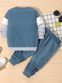 SHEIN Young Boy Colorblock Sweatshirt And Joggers Set - Multicolor - View 2