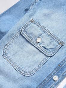 Manfinity Homme Men's Flap Pocket Denim Shirt - Light Wash - View 3