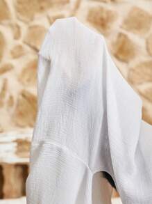 Breezaya Women's V-Neck Batwing Sleeve Drawstring Waist Dress - White - View 7