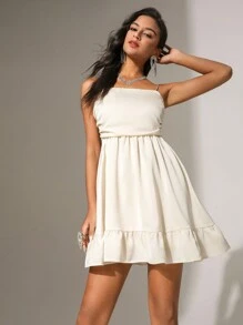 Zolique Women's Solid Color Spaghetti Strap Sleeveless Backless Dress - Beige - View 4