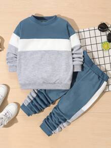 SHEIN Young Boy Colorblock Sweatshirt And Joggers Set - Multicolor - View 1