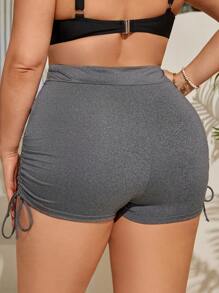 SHEIN Swim Curve Plus Size Swim Shorts With Drawstring, Side Pockets And Slanted Hem - Dark Grey - View 2