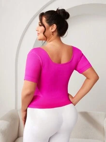 Gameset SHEIN Sport Plus Size Solid Color Ribbed Knitted Sports T-Shirt