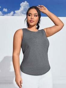 Easithlete 大尺寸網紋拼接綁結運動背心 - 深灰色 - 查看 4