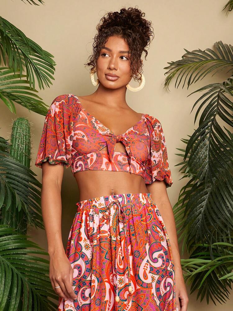 Women's Short Sleeve Paisley Print Vacation Shirt For Spring/Summer