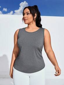 Easithlete 大尺寸網紋拼接綁結運動背心 - 深灰色 - 查看 6