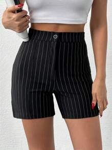 EURMUSE Black And White Striped Short - Black - View 1