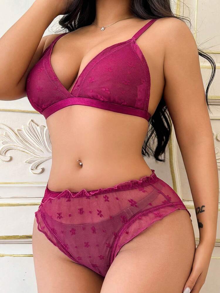 Women's Jacquard Mesh Sexy Bra & Panty Lingerie Set
