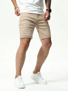 Chillumni Men's Solid Color Casual Denim Shorts Jorts Plain Khaki Vacation Vintage Going Out Urban Hang Out Street Workout