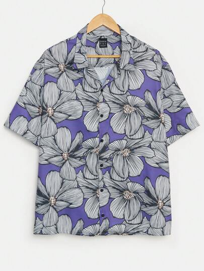 Camisa gola cubana estampada masculino