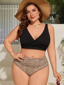 SHEIN Swim Curve Bãi biển mùa hè Plus Size Áo ngực quấn chéo & Bộ bikini in họa tiết Bộ bikini dưới cùng - trái cam - Xem 5