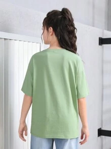 SHEIN Tween Girl Statue 印花寬鬆圓領短袖 T 卹 - 薄荷綠 - 查看 2