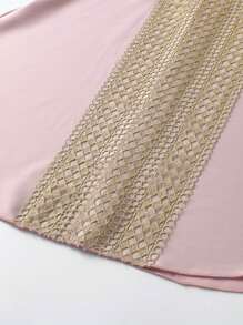 SHEIN Young Girl Round Neck Lace Splice Contrast Color Ruffle Sleeve Dress