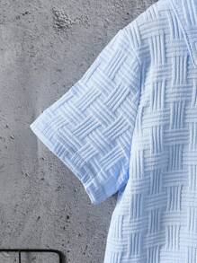 SHEIN Genkimix Kids 夏季少年 Masson 纯色质感 翻领衬衫套装短裤 - 藍色 - 查看 5