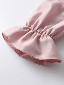 SHEIN Young Girl Round Neck Lace Splice Contrast Color Ruffle Sleeve Dress