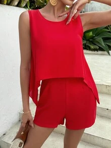 Chiquease 紅色2合1無袖連體褲 - 紅色 - 查看 6