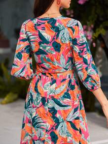 SHEIN VCAY Vacation Plants Printed Cropped Shirt