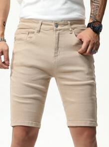 Chillumni Men's Solid Color Casual Denim Shorts Jorts Plain Khaki Vacation Vintage Going Out Urban Hang Out Street Workout