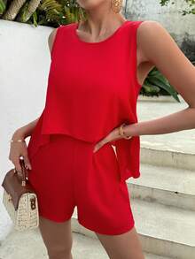 Chiquease 紅色2合1無袖連體褲 - 紅色 - 查看 4