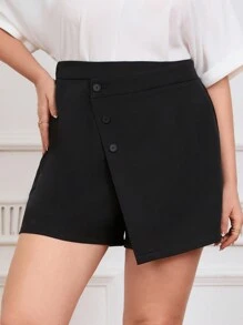 SHEIN Frenchy 大尺碼純色假套裙，前扣式設計 - 黑色 - 查看 2