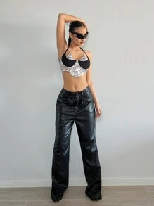 SHEIN ICON 女款y2k字母印花彩色拼接露背背心,適合夏季夜晚外出穿著 - 彩色 - 查看 4