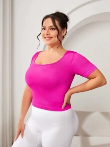 Gameset SHEIN Sport Plus Size Solid Color Ribbed Knitted Sports T-Shirt