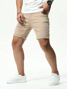 Chillumni Men's Solid Color Casual Denim Shorts Jorts Plain Khaki Vacation Vintage Going Out Urban Hang Out Street Workout