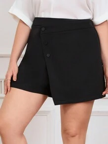 SHEIN Frenchy 大尺碼純色假套裙，前扣式設計 - 黑色 - 查看 1